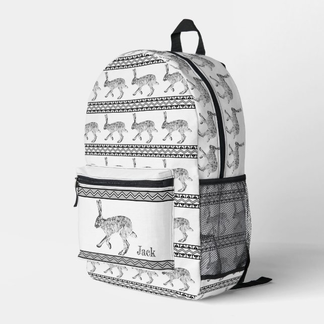 Southwest Jackrabbit and Geometric Personalized  Printed Backpack (Back Corner Right)