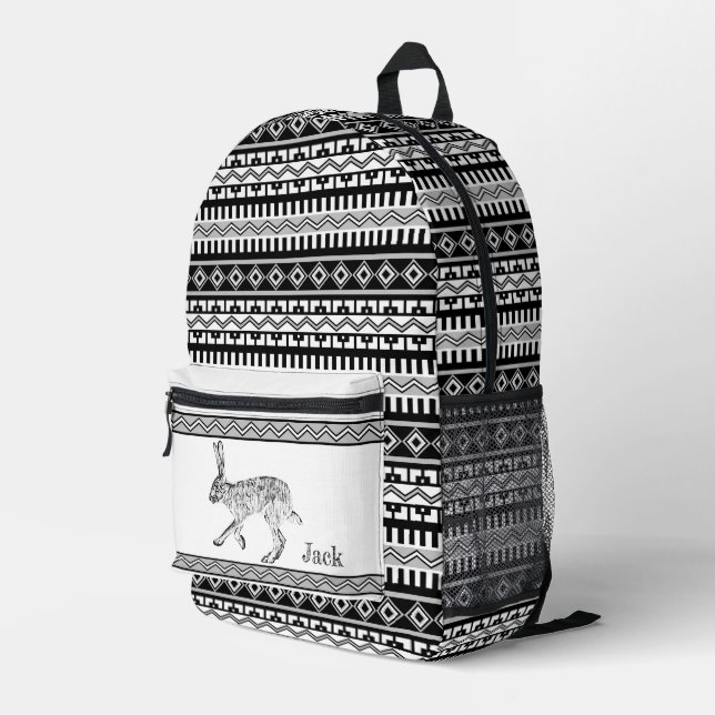 Southwest Jackrabbit and Geometric Personalized  Printed Backpack (Back Corner Right)