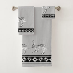 Southwest Jackrabbit Gray Geometric Diamonds Bath Towel Set