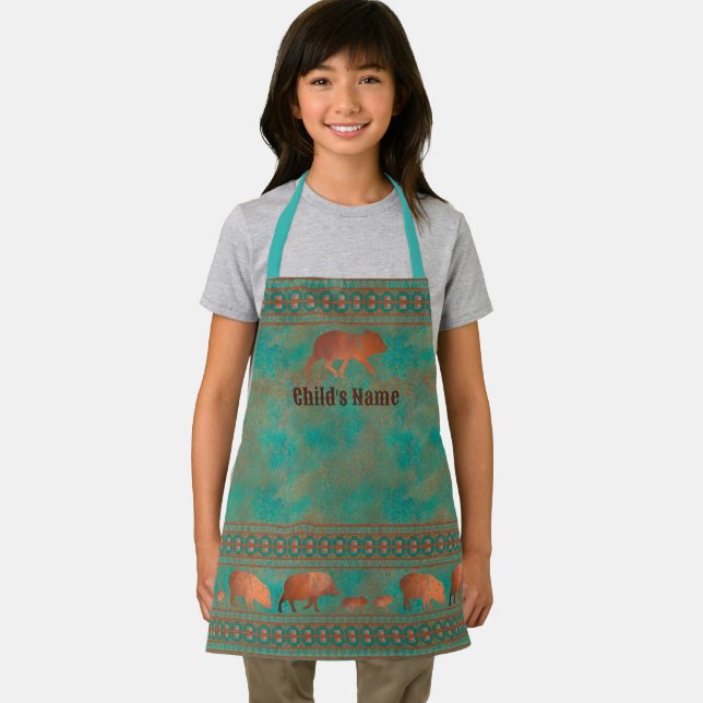 Southwest Javelina Copper Teal Personalized Childs Apron (Insitu)