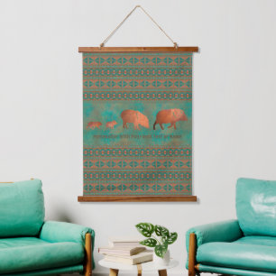 Southwest Javelina Family Copper Teal Personalized Hanging Tapestry