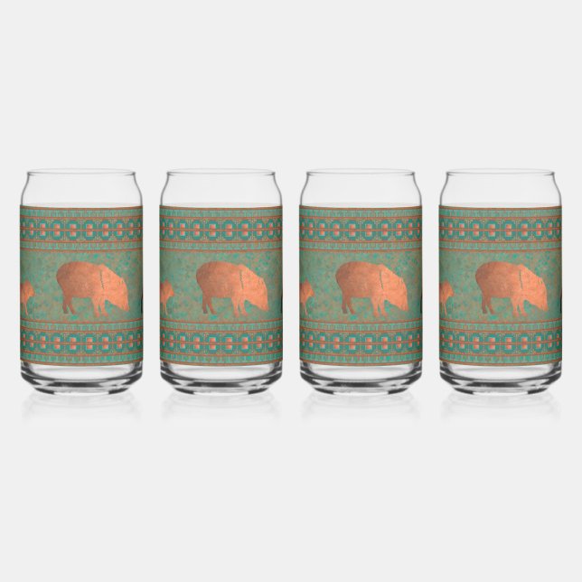 Southwest Javelina Family Teal Drinking Glasses (Left)