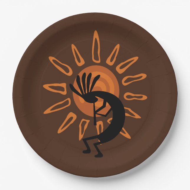 Southwest Kokopelli Desert Sun 9"  Paper Plate (Front)