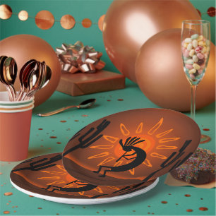 Southwest Kokopelli Desert Sunset Brown 9" Paper Plate