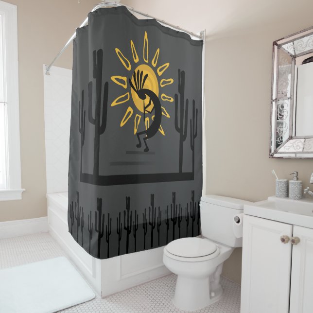 Southwest Kokopelli Gold Sun Shower Curtain (In Situ)