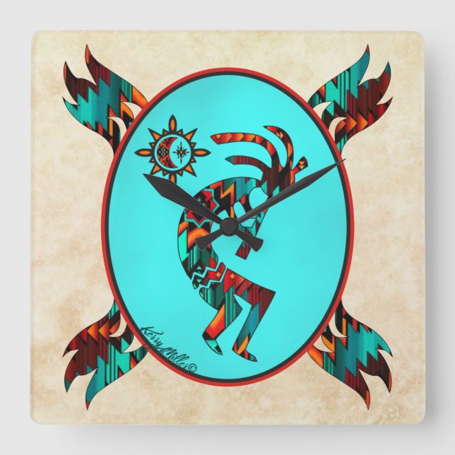 Southwest Kokopelli Square Wall Clock (Front)