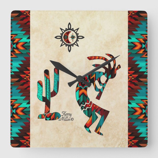 Southwest Kokopelli  Square Wall Clock (Front)