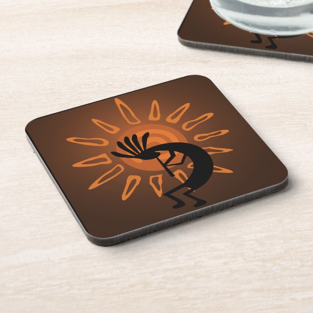 Southwest Kokopelli Sun Rustic Plastic Coasters (Left Side)