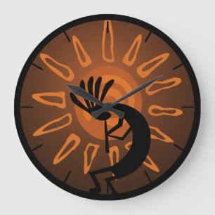 Southwest Kokopelli Sun Rustic Round Clock