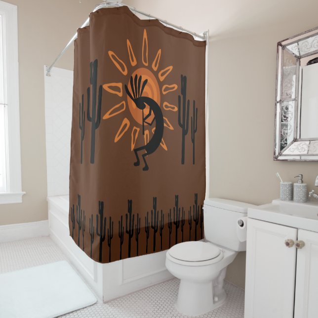 Southwest Kokopelli Sun Rustic Shower Curtain (In Situ)