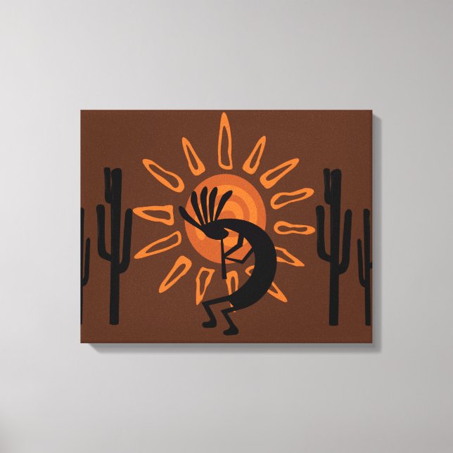 Southwest Kokopelli Sun Rustic Wrapped Canvas (Front)