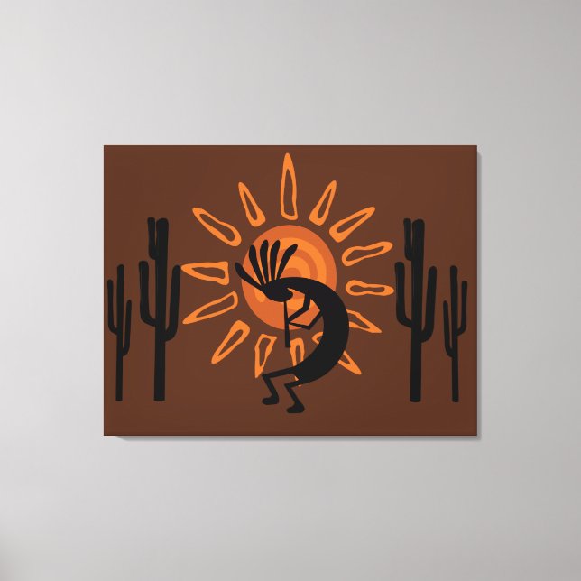 Southwest Kokopelli Sun Rustic Wrapped Canvas (Front)
