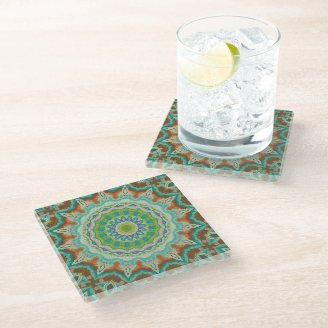 Southwest Mandala 2  Glass Coaster (Angled)