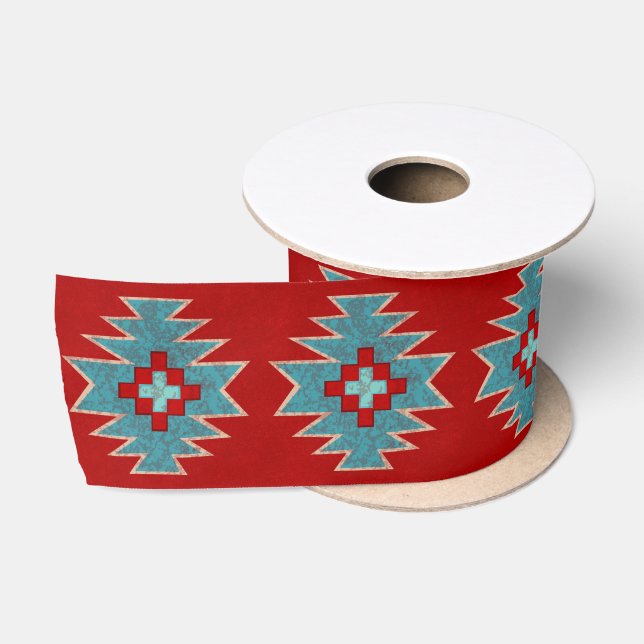 Southwest Mesas Red & Turquoise 3" Satin Ribbon (Spool)
