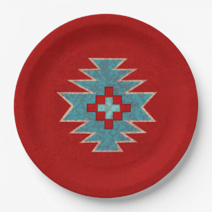 Southwest Mesas Red & Turquoise Geometric Design Paper Plate