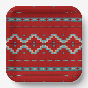 Southwest Mesas Red & Turquoise Geometric Design  Paper Plate