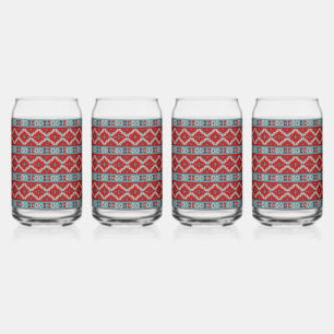 Southwest Mesas Red & Turquoise Geometric Pattern Can Glass