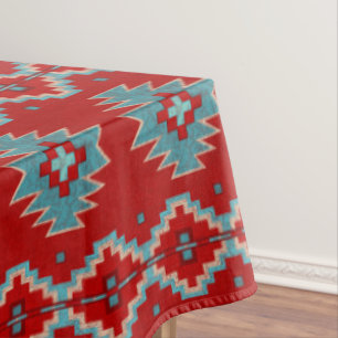 Southwest Mesas Red & Turquoise Geometric Pattern Tablecloth