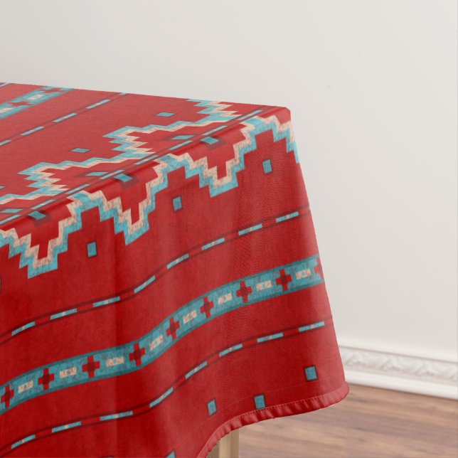 Southwest Mesas Red & Turquoise Medium Tablecloth (In Situ)