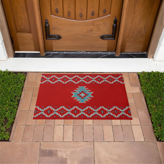 Southwest Mesas Red & Turquoise Personalized  Doormat (Outdoor)