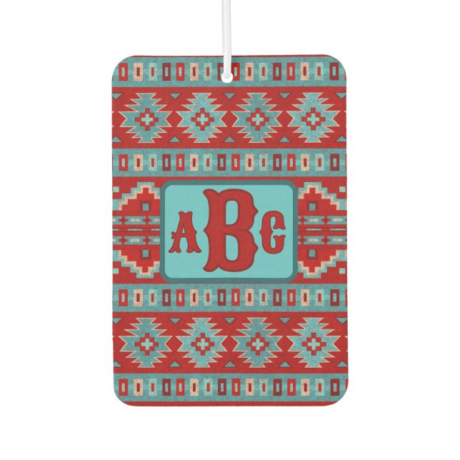  Southwest Mesas Turquoise and Red Design Monogram Air Freshener (Front)