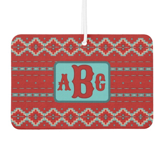  Southwest Mesas Turquoise and Red Design Monogram Air Freshener (Front)