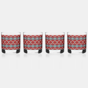 Southwest Mesas Turquoise and Red Whiskey Glass
