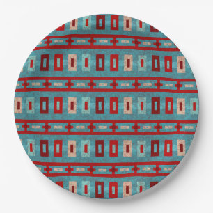 Southwest Mesas Turquoise & Red Geometric Design Paper Plate