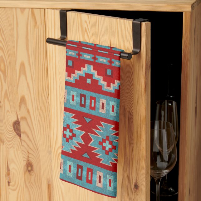 Southwest Mesas Turquoise & Red Kitchen Towel (Thirds Fold)