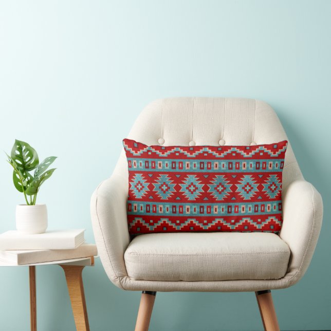 Southwest Mesas Turquoise & Red Lumbar Pillow (Chair)
