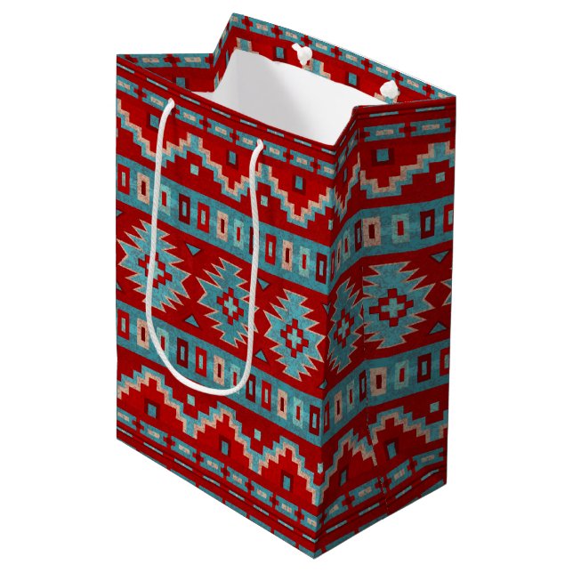 Southwest Mesas Turquoise & Red Medium Gift Bag (Front Angled)