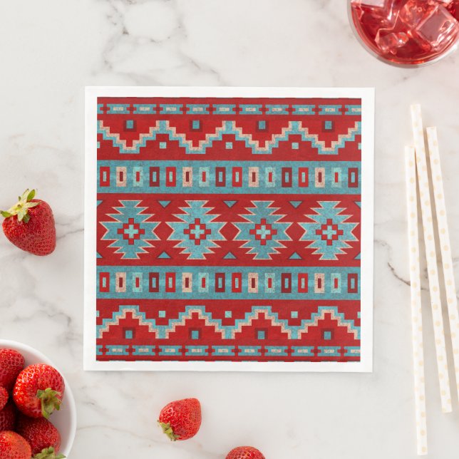 Southwest Mesas Turquoise & Red Napkin (Insitu)