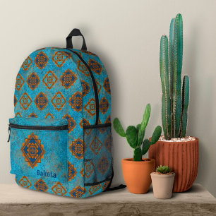 Southwest Mountain Peaks Personalized Turquoise Printed Backpack