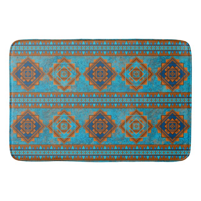 Southwest Mountain Peaks Turquoise Geometric Bath Mat (Front)