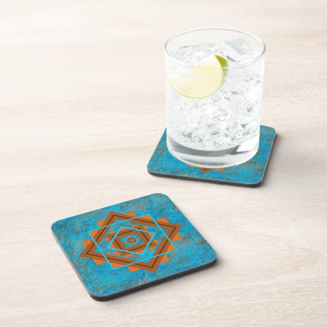 Southwest Mountain Peaks Turquoise Geometric Coaster (Right Side)