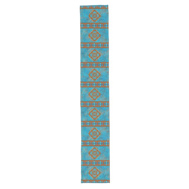 Southwest Mountain Peaks Turquoise Geometric Long Table Runner (Front)