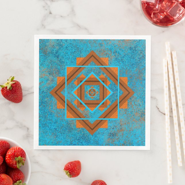 Southwest Mountain Peaks Turquoise Geometric Napkin (Insitu)