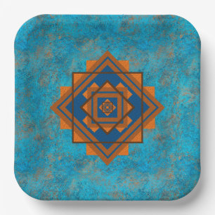 Southwest Mountain Peaks Turquoise Geometric  Paper Plate