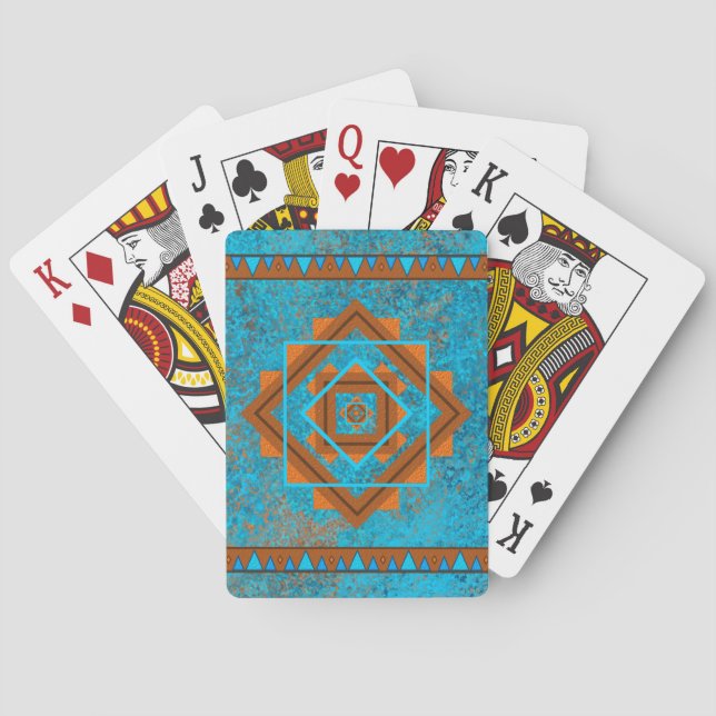 Southwest Mountain Peaks Turquoise Geometric Playing Cards (Back)