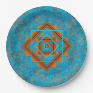 Southwest Mountain Peaks Turquoise Geometric Print Paper Plate