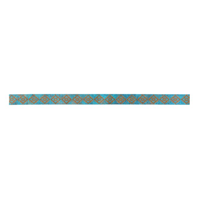 Southwest Mountain Peaks Turquoise Geometric Satin Ribbon (Front)