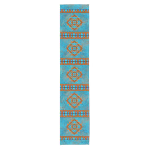 Southwest Mountain Peaks Turquoise Geometric Short Table Runner