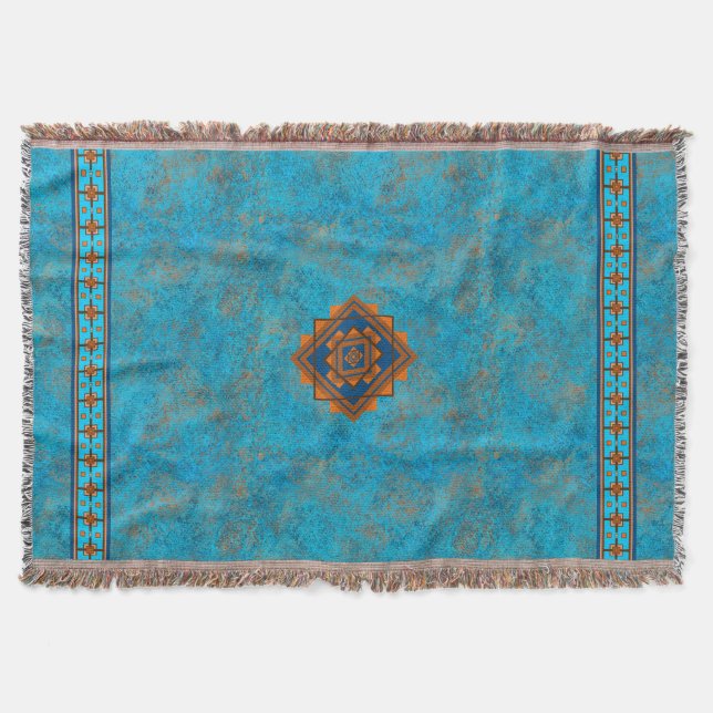 Southwest Mountain Peaks Turquoise Geometric Throw Blanket (Front)