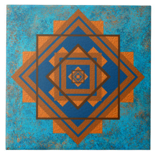 Southwest Mountain Peaks Turquoise Geometric  Tile