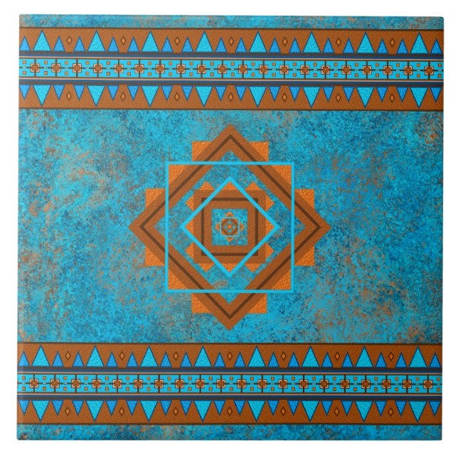 Southwest Mountain Peaks Turquoise Geometric Tile (Front)