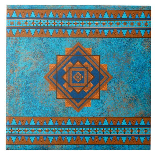 Southwest Mountain Peaks Turquoise Geometric Tile (Front)