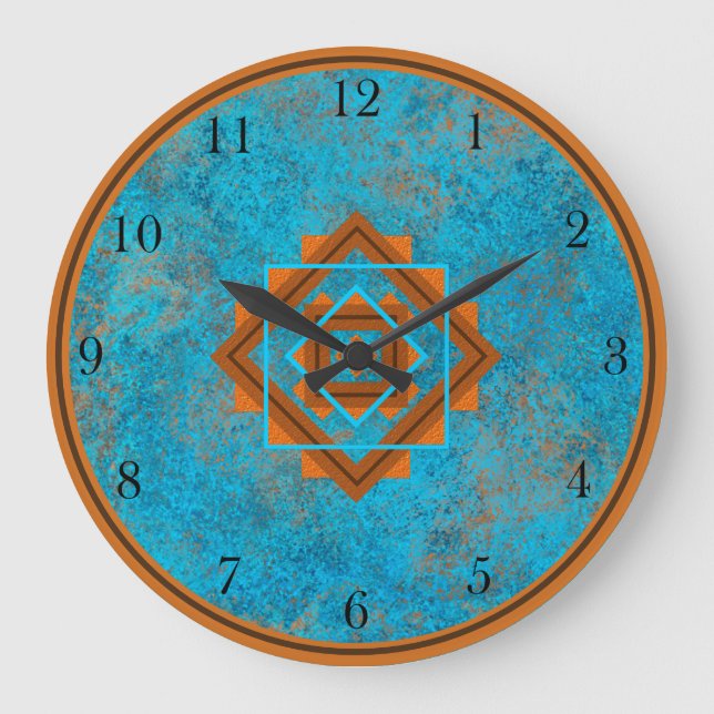 Southwest Mountain Peaks Turquoise Large Clock (Front)