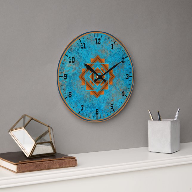 Southwest Mountain Peaks Turquoise Old West Style Large Clock (Office)