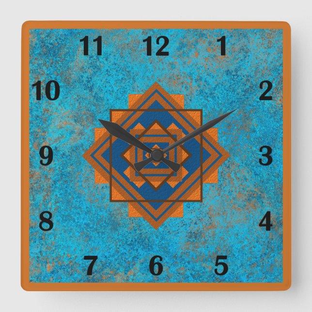 Southwest Mountain Peaks Turquoise Regular Style   Square Wall Clock (Front)