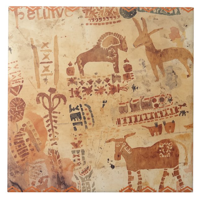 Southwest Native American Petroglyh  Tile (Front)